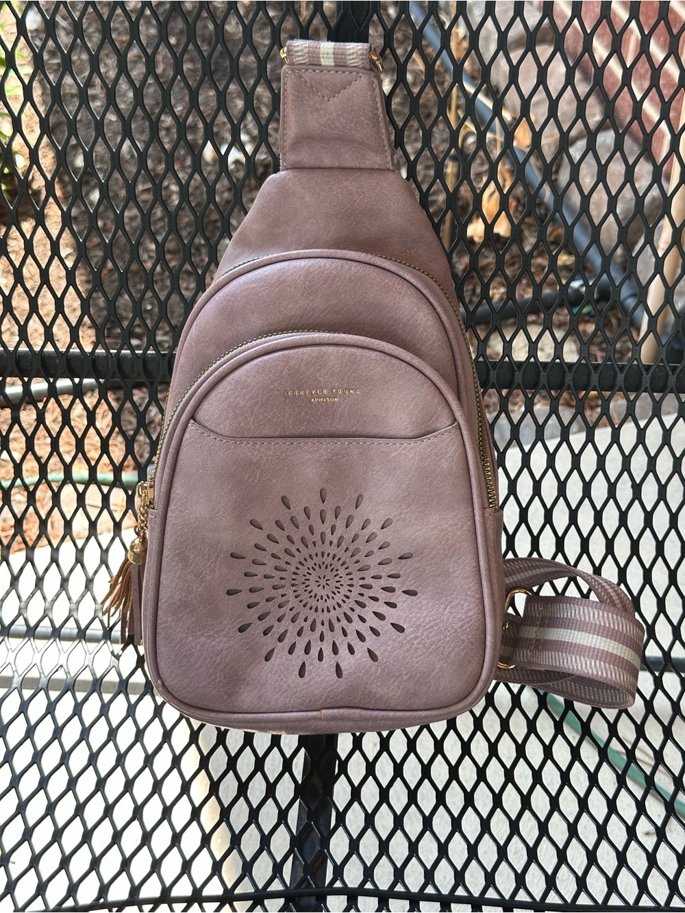 Forever Young Dusty Mauve Crossbody Sling Bag with Floral Cutout